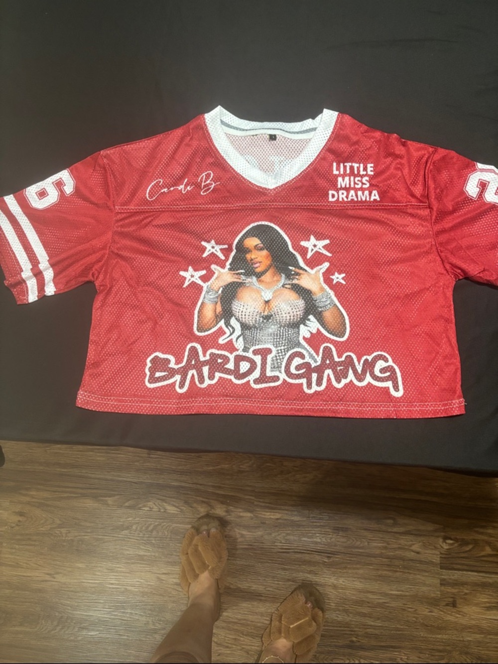 Red 'Cardi Gang' Little Miss Drama Graphic Crop Jersey - Kids